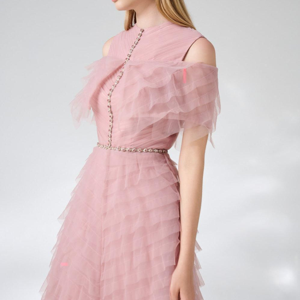 Bowers Layered Round Neck Organza Ankle Length Dress - MEAN BLVD