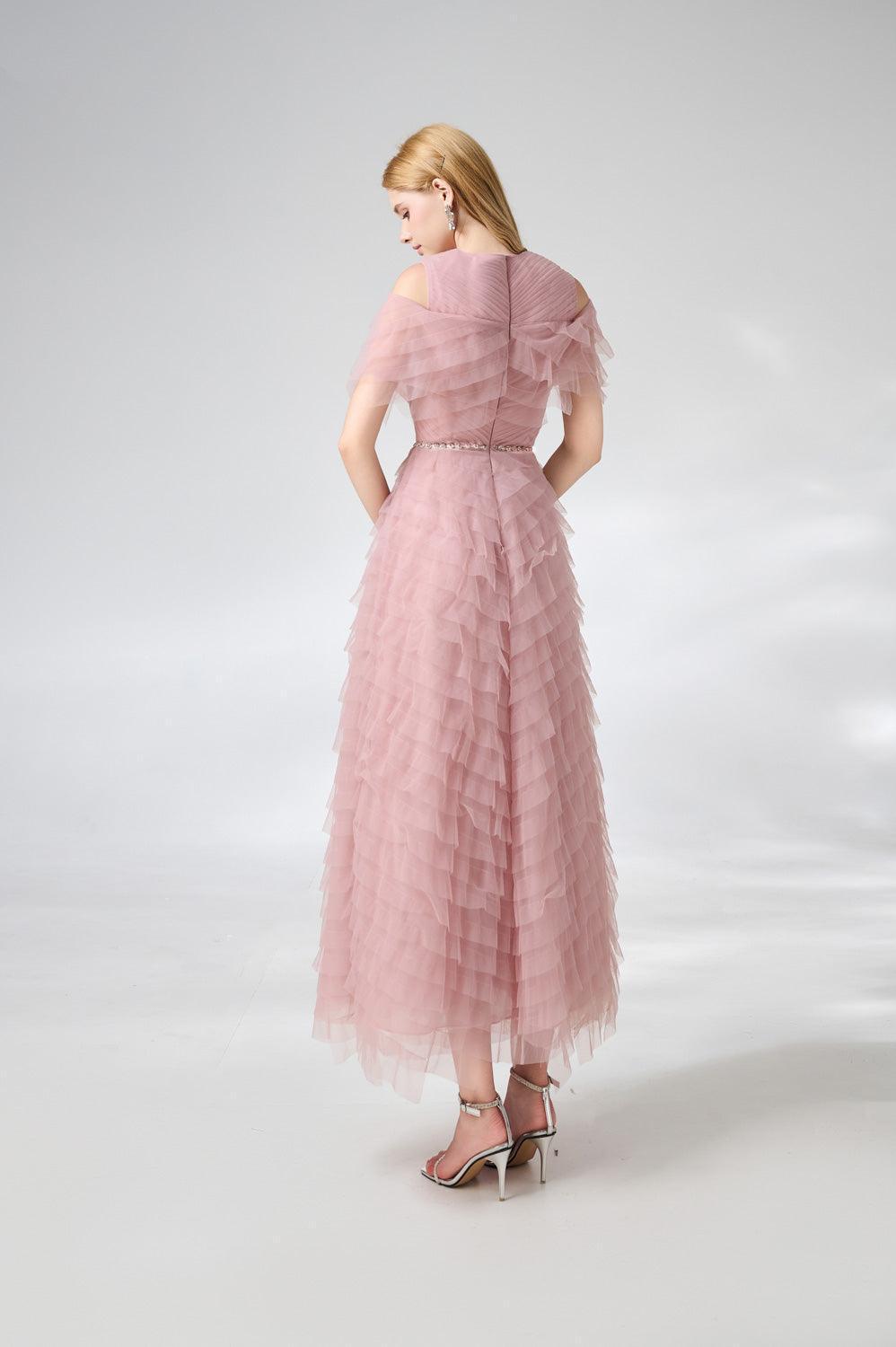 Bowers Layered Round Neck Organza Ankle Length Dress - MEAN BLVD