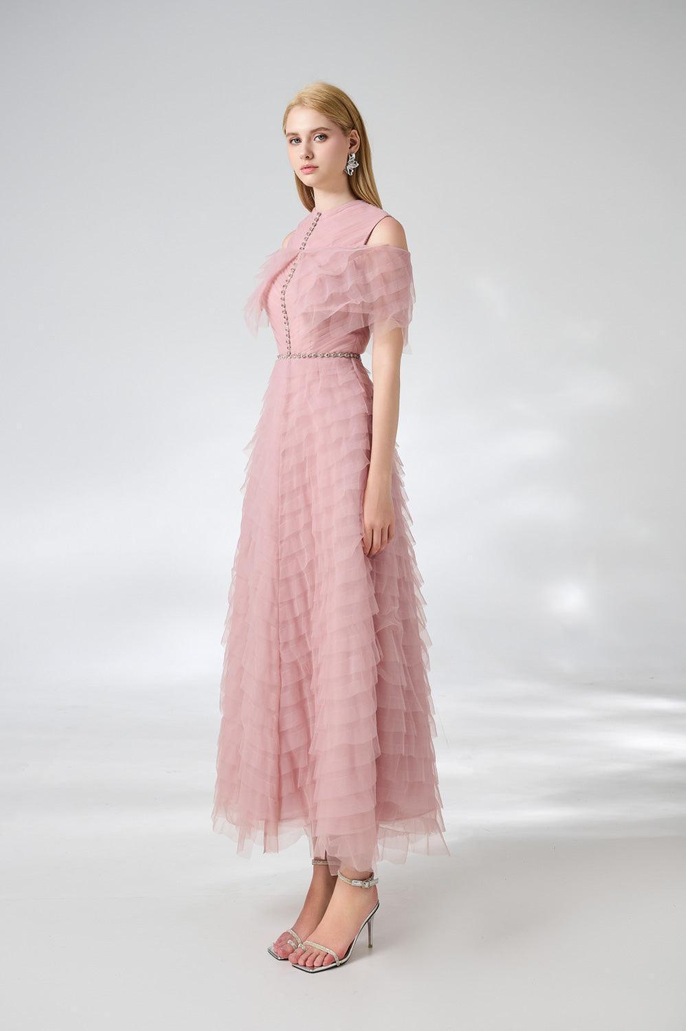 Bowers Layered Round Neck Organza Ankle Length Dress - MEAN BLVD