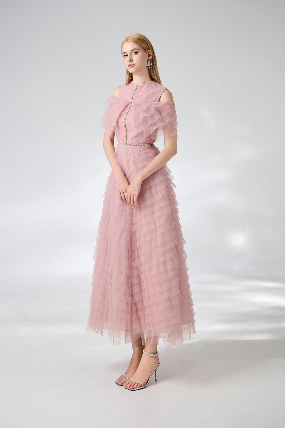 Bowers Layered Round Neck Organza Ankle Length Dress - MEAN BLVD