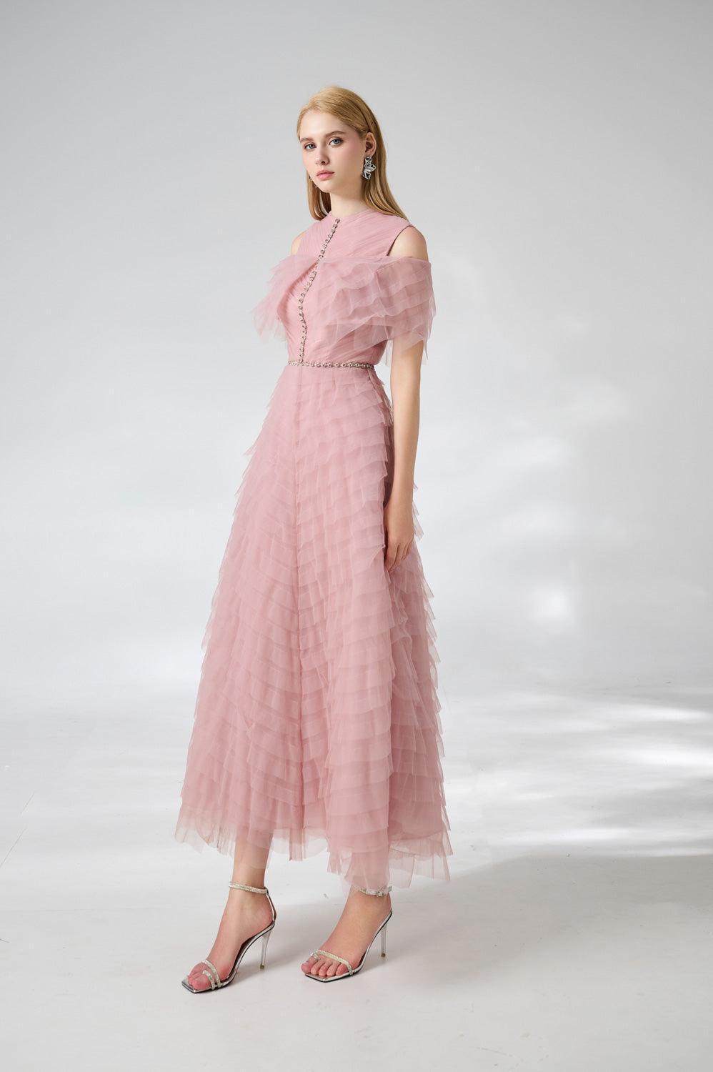 Bowers Layered Round Neck Organza Ankle Length Dress - MEAN BLVD