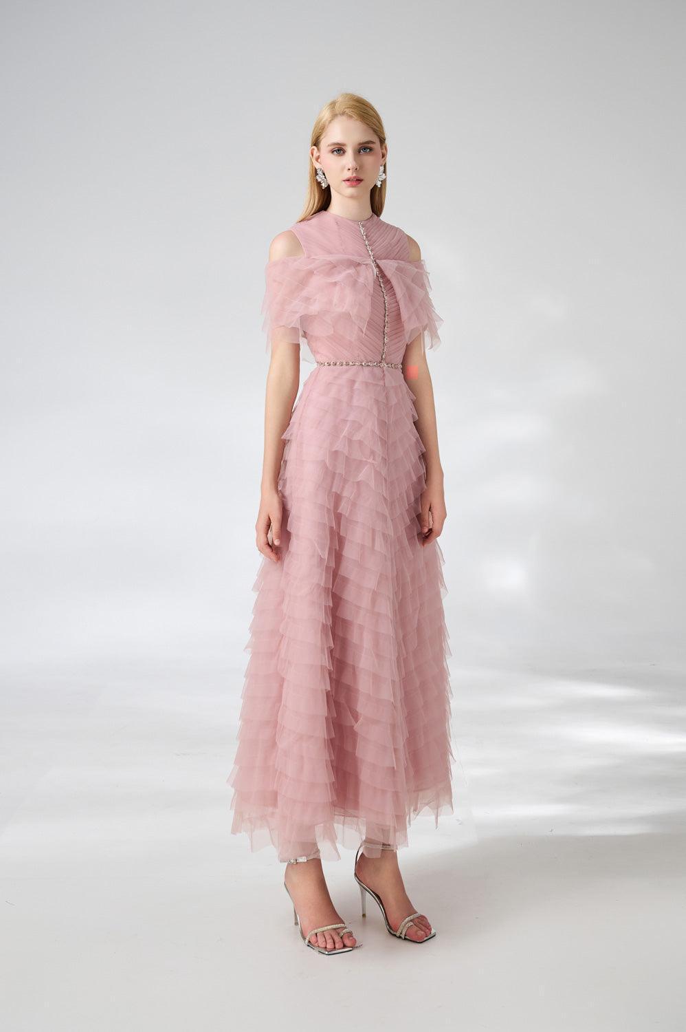 Bowers Layered Round Neck Organza Ankle Length Dress - MEAN BLVD