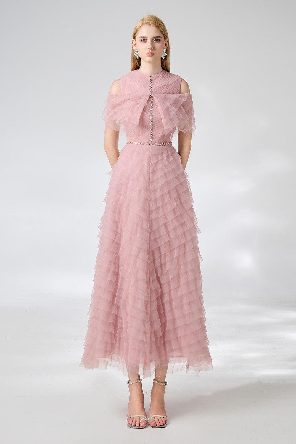 Bowers Layered Round Neck Organza Ankle Length Dress - MEAN BLVD