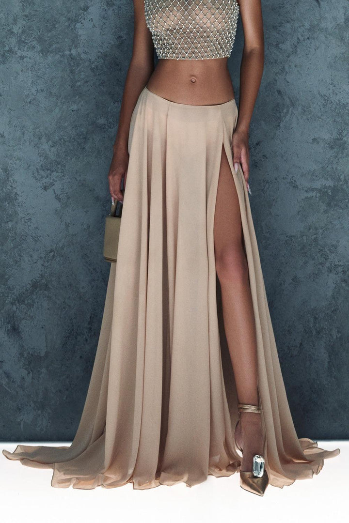 Branson Slit Draped Chiffon Floor Length Skirt - MEAN BLVD