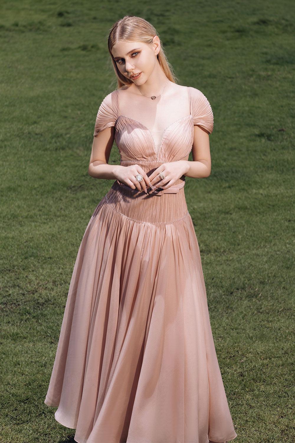 Women's Brea Drop Waist Gathered Organza Ankle Length Dress Customize Pink  Nude MEAN BLVD