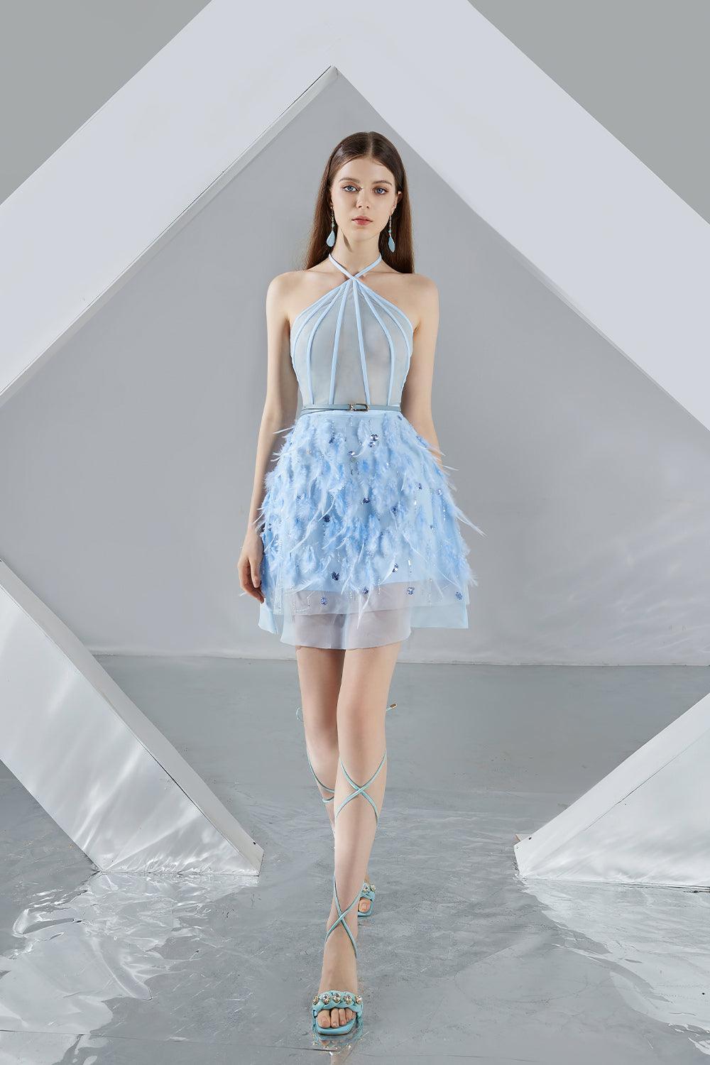 Briana A-line Halter Neck Organza Mini Dress - MEAN BLVD