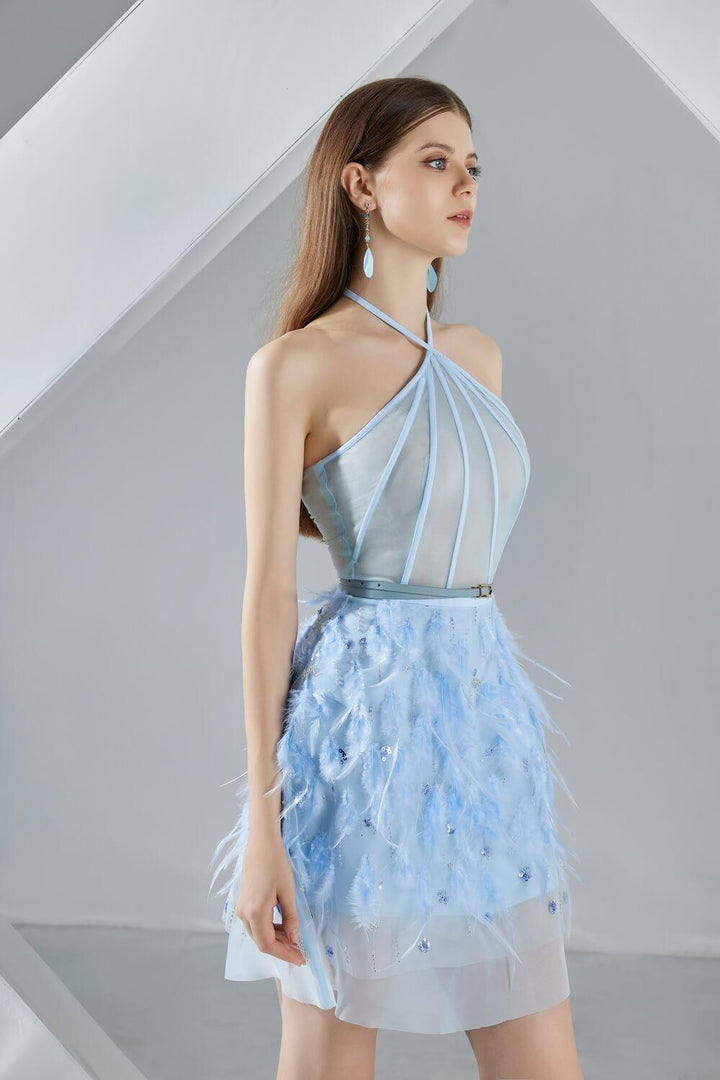 Briana A-line Halter Neck Organza Mini Dress - MEAN BLVD