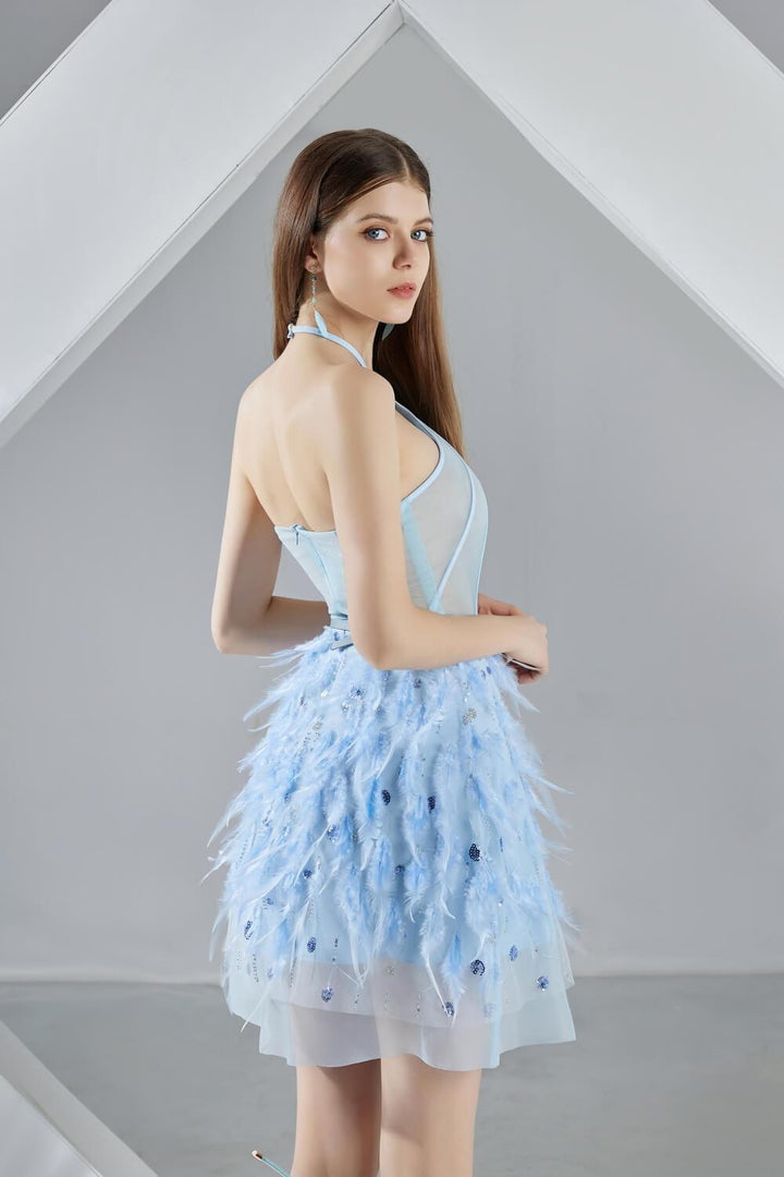 Briana A-line Halter Neck Organza Mini Dress - MEAN BLVD
