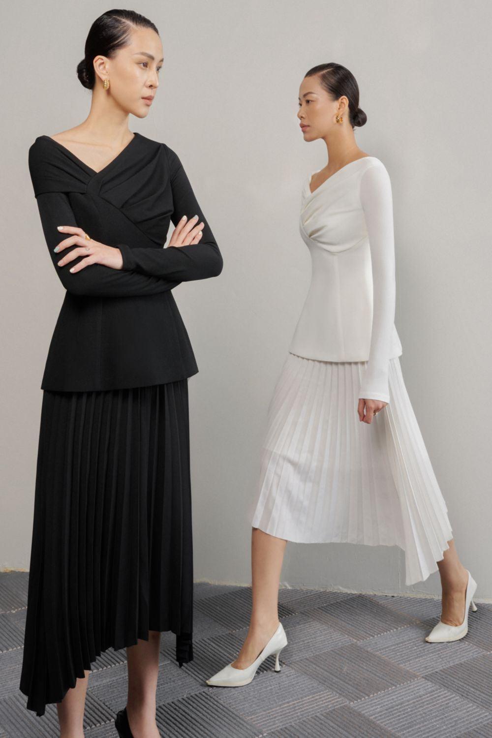Brianna Pleated Symmetric Flap Cotton Midi Skirt - MEAN BLVD