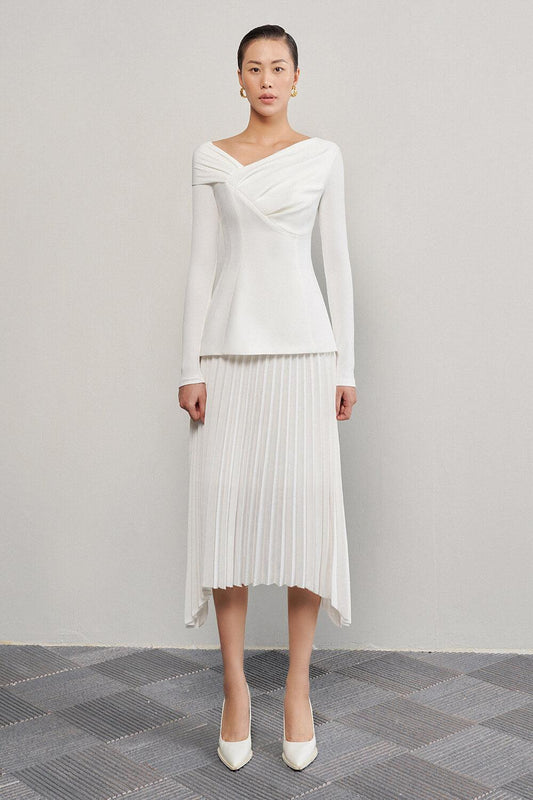 Brianna Sheath Asymmetric Neck Crinkle Crepe Top - MEAN BLVD