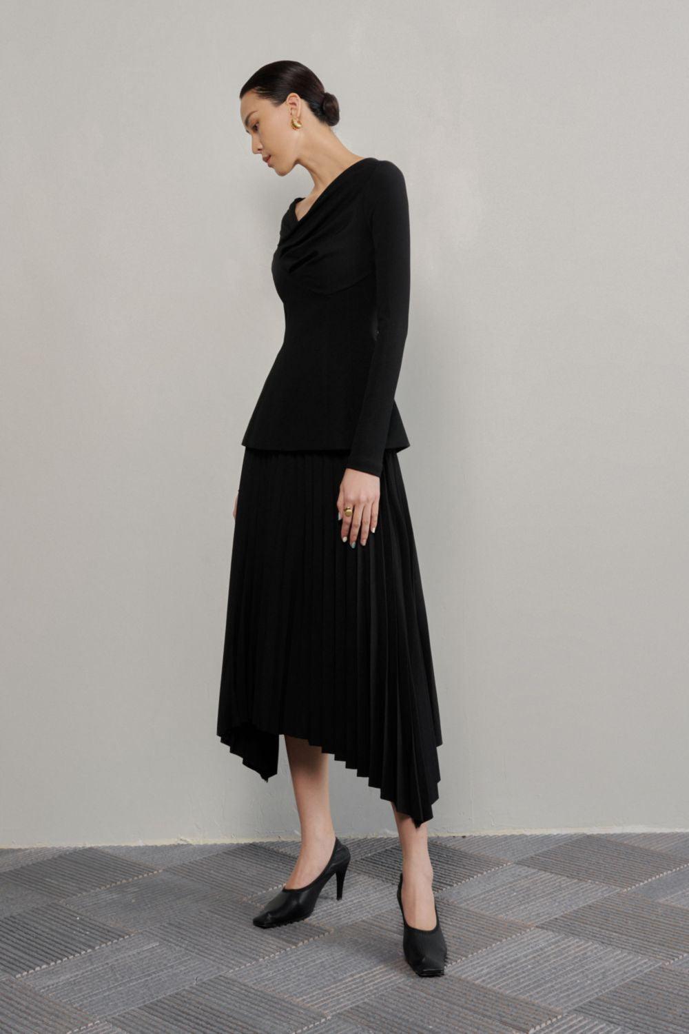 Brianna Sheath Asymmetric Neck Crinkle Crepe Top - MEAN BLVD