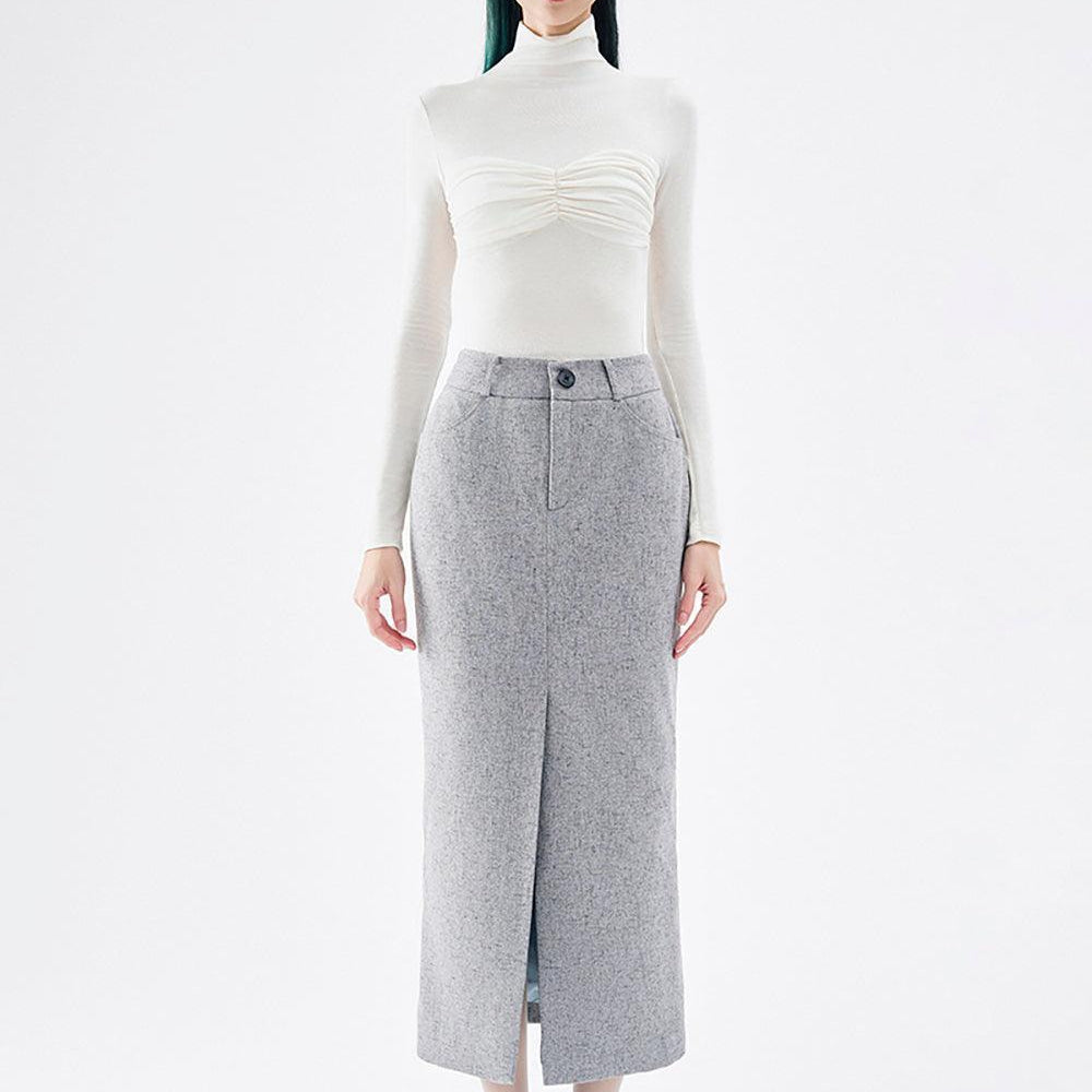 Briar Pencil Front Slit Wool Blend Midi Skirt - MEAN BLVD