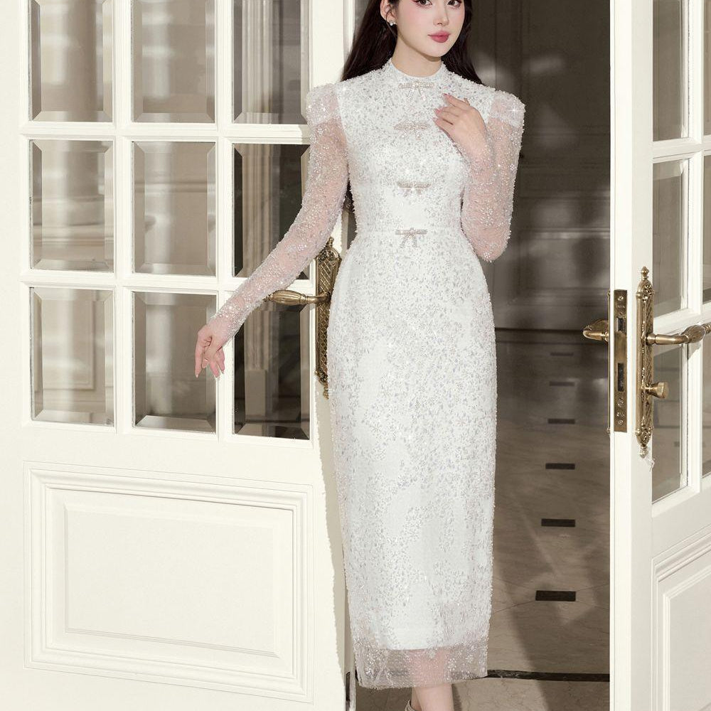 Bridal Sheath Long Sleeved Organza Midi Dress - MEAN BLVD