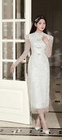 Bridal Sheath Long Sleeved Organza Midi Dress - MEAN BLVD