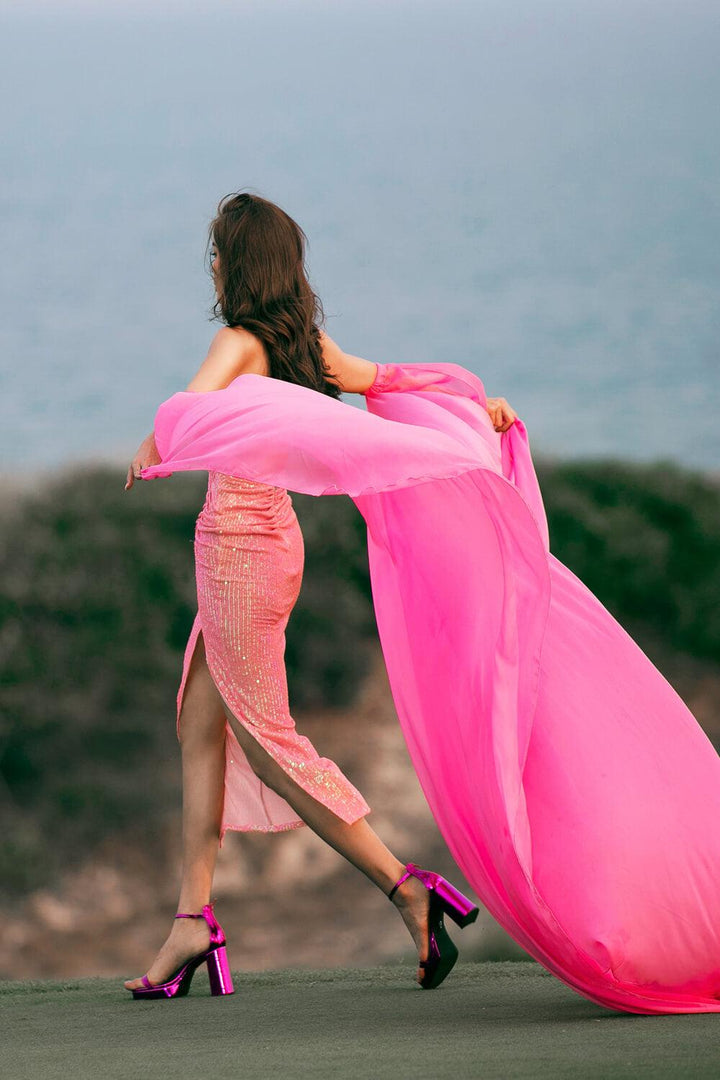 Briella Slit Crossover Neck Sequin Midi Dress - MEAN BLVD