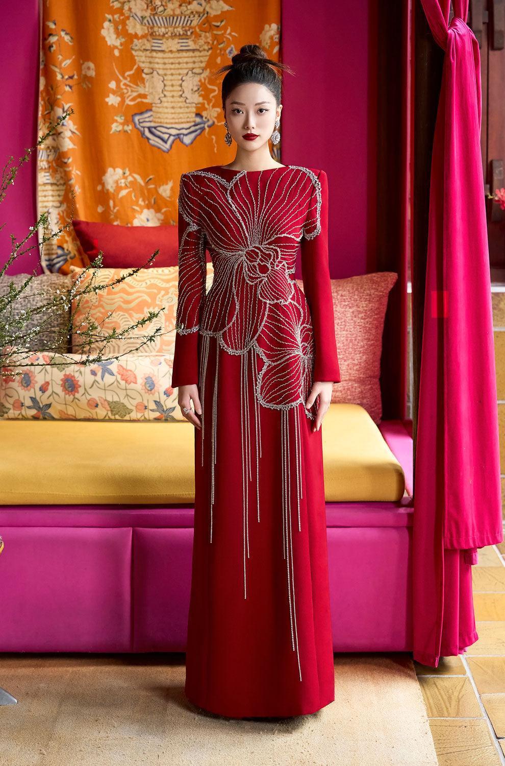 Brillia Sheath Stone Velvet Satin Maxi Dress - MEAN BLVD