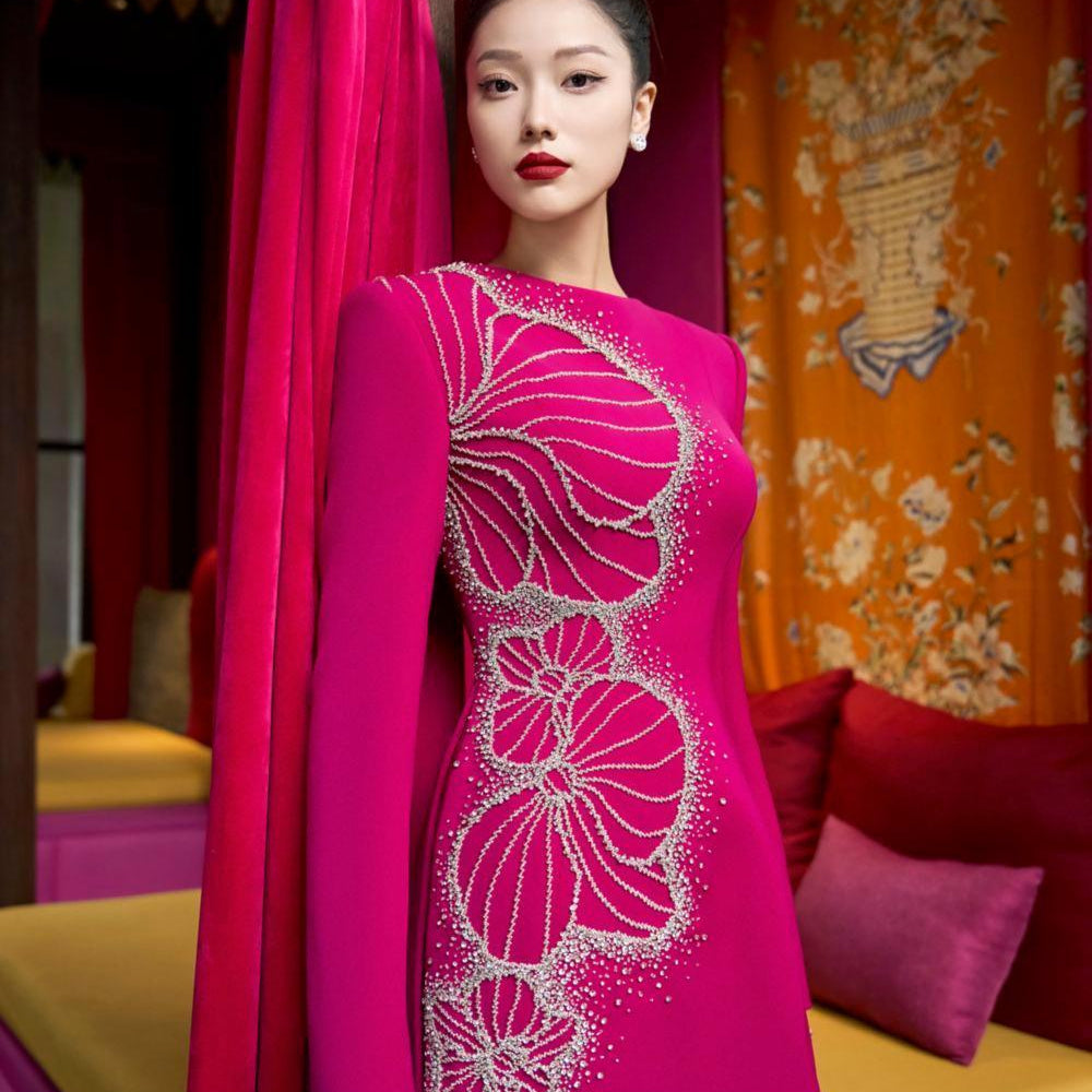 Brillz A-line Square Shoulder Velvet Satin Floor Length Ao Dai - MEAN BLVD