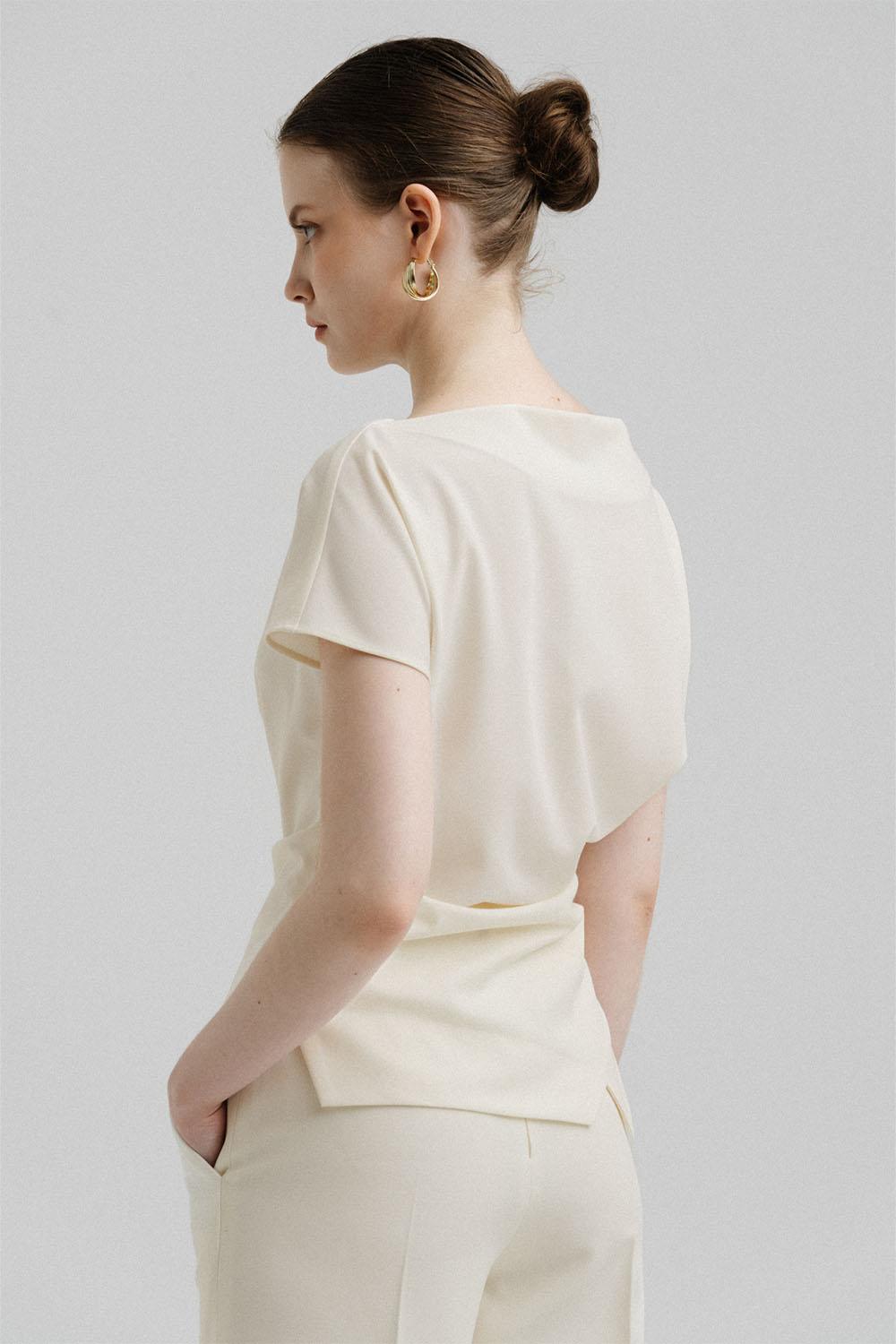 Brinley Asymmetric Boat Neck Polycotton Top - MEAN BLVD