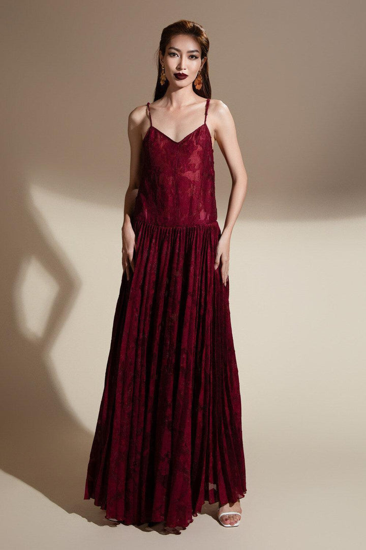 Brittany Flared Camisole Brocade Organza Maxi Dress - MEAN BLVD