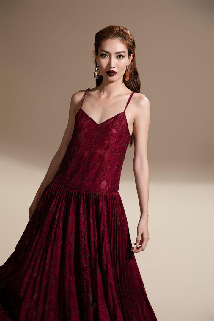 Brittany Flared Camisole Brocade Organza Maxi Dress - MEAN BLVD