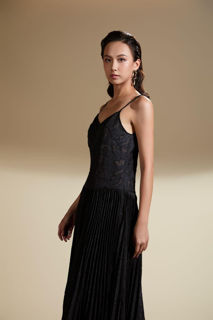 Brittany Flared Camisole Brocade Organza Maxi Dress - MEAN BLVD