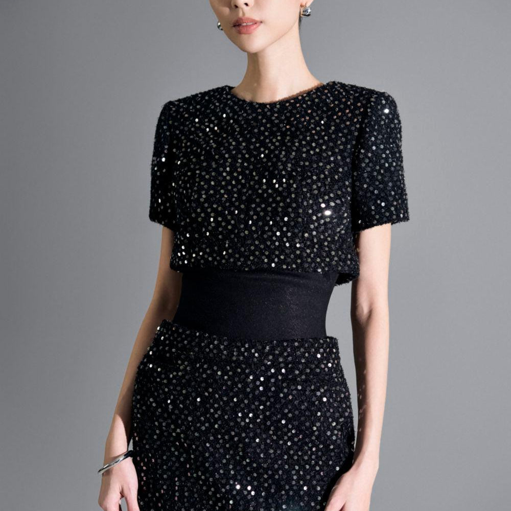 Brittany Straight Short Sleeved Tweed Mini Dress - MEAN BLVD