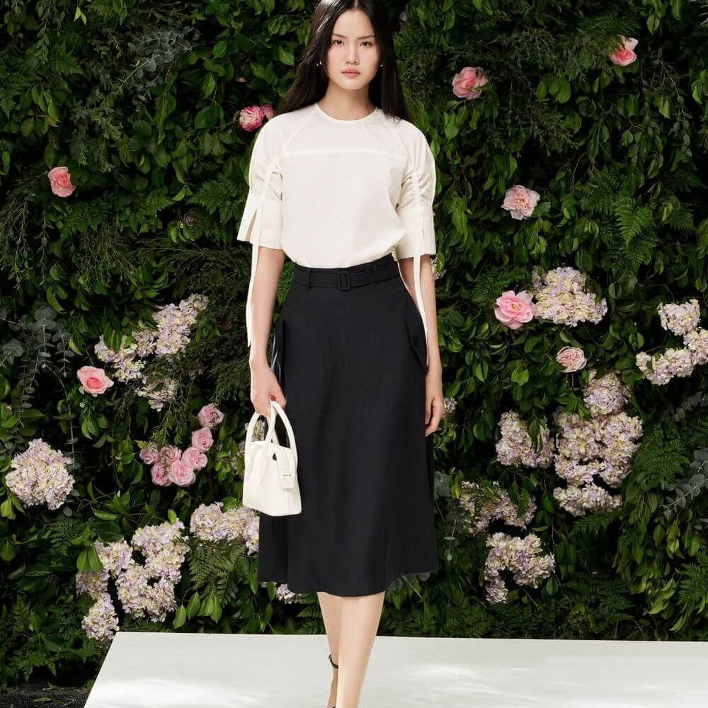 Brooke A-line Button Pocket Wool Below The Knee Skirt - MEAN BLVD