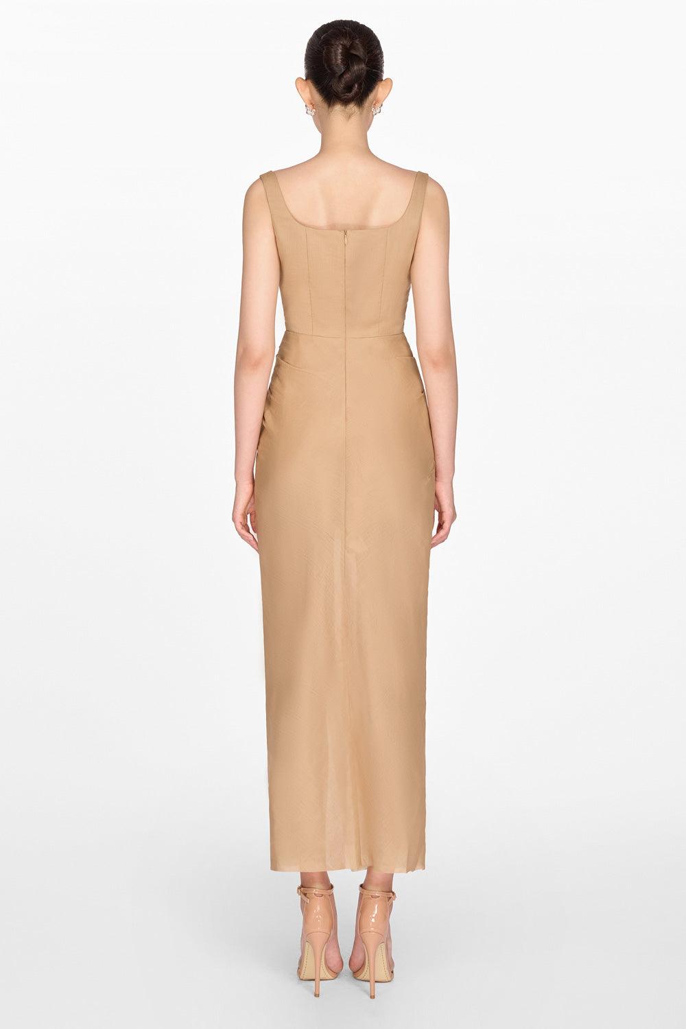 brown organza dress HAPPY CLOTHING CULT MIA X HAPPY CLOTHING POTTER MERMAID ORGANZA MAXI DRESS IN BROWN