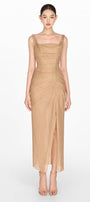 Brown Organza Linen Draped Dress - MEAN BLVD