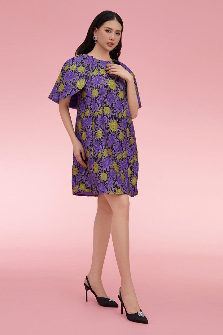 Bruce Cape Jewel Neck Brocade Mini Dress - MEAN BLVD