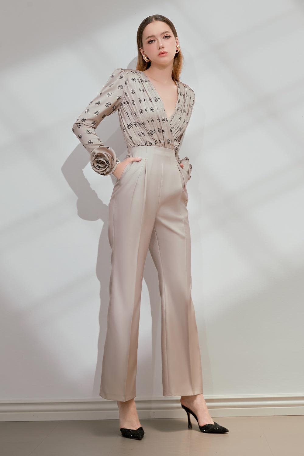 Bunnie Straight Long Sleeved Silk Ankle Length Jumpsuit - MEAN BLVD