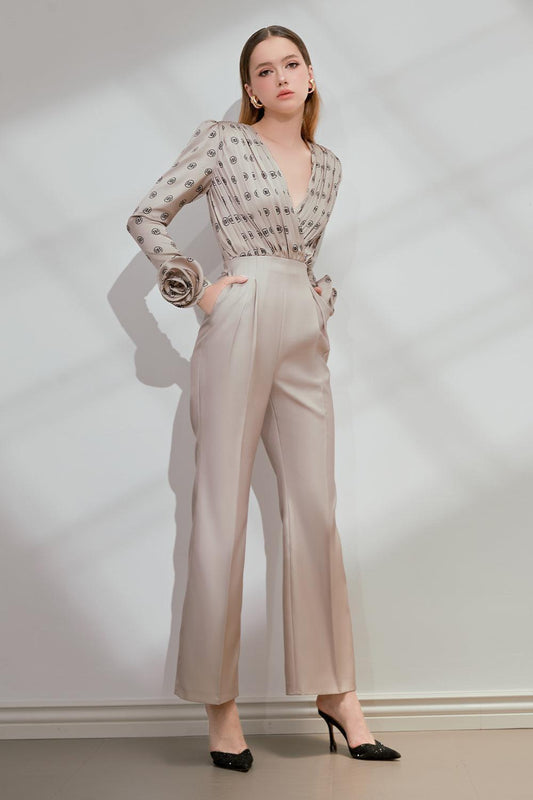 Bunnie Straight Long Sleeved Silk Ankle Length Jumpsuit - MEAN BLVD