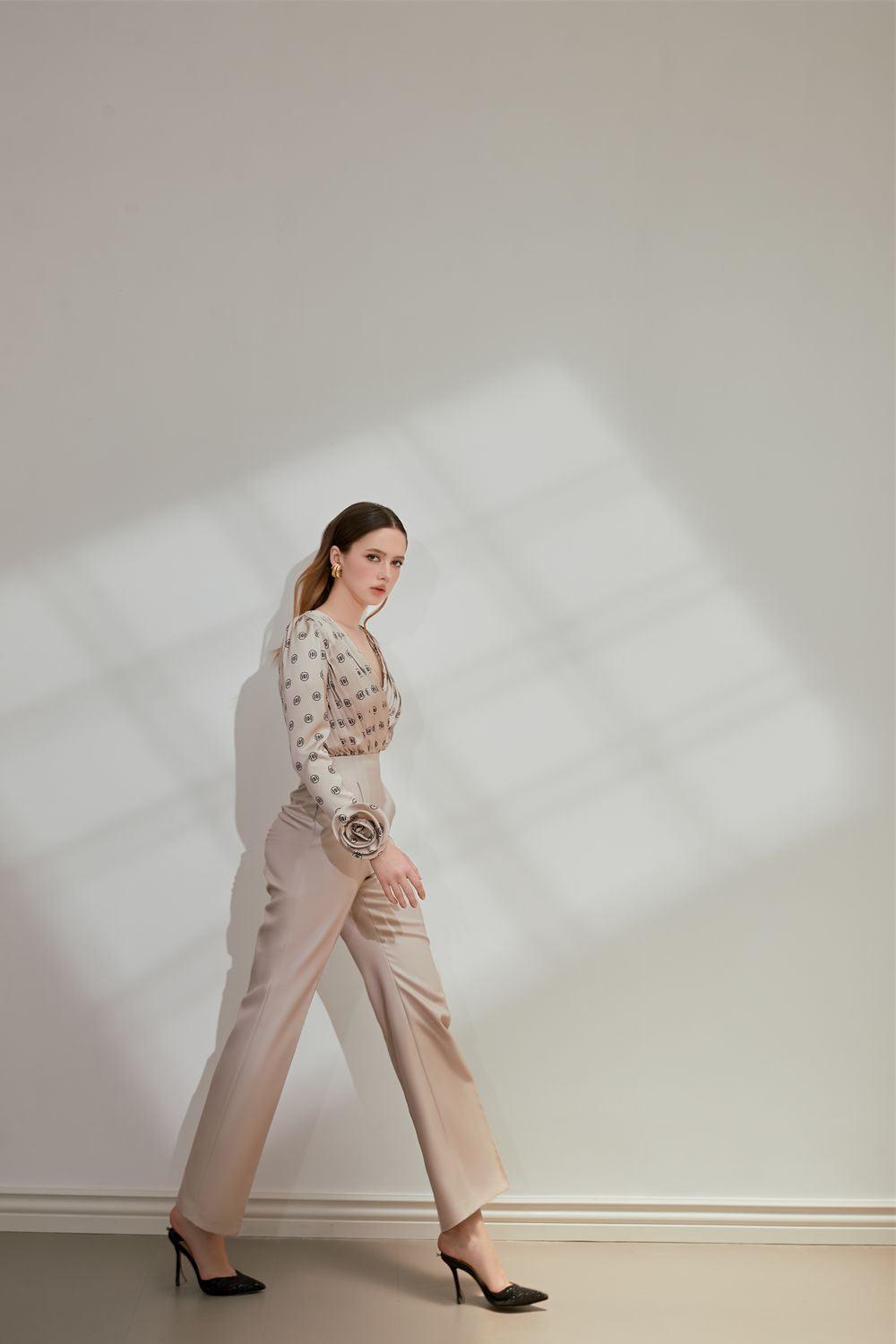 Bunnie Straight Long Sleeved Silk Ankle Length Jumpsuit - MEAN BLVD