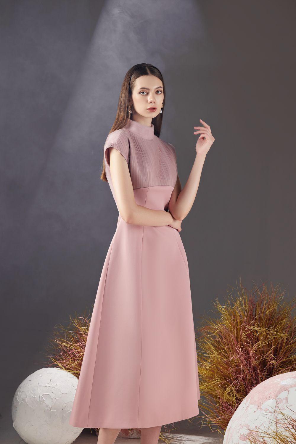 Butler A-line Pleated Chest Taffeta Silk Midi Dress - MEAN BLVD