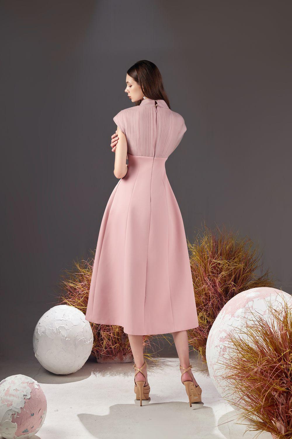 pleated a line midi dress Pleated Pocket A Line Button Down Midi Dress - MEDIUM / BEIGE
