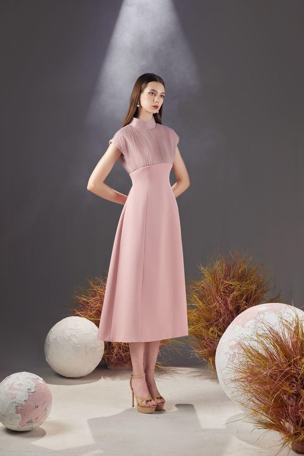 Butler A-line Pleated Chest Taffeta Silk Midi Dress - MEAN BLVD