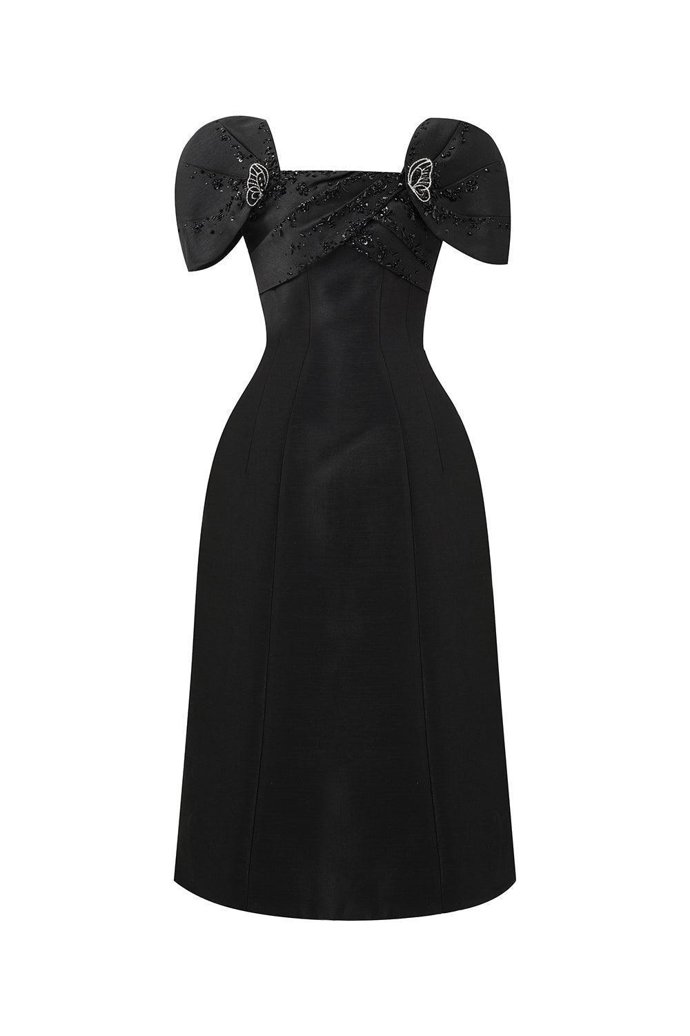 Butterfly A-line Square Neck Taffeta Midi Dress - MEAN BLVD