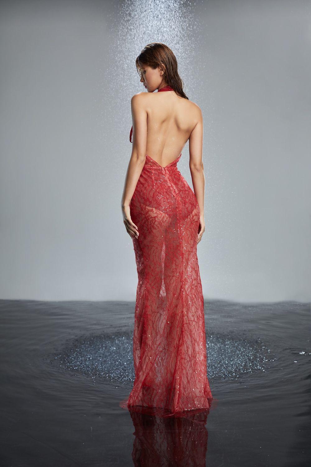 Butterfly Halter V-Neck Lace Maxi Dress - MEAN BLVD