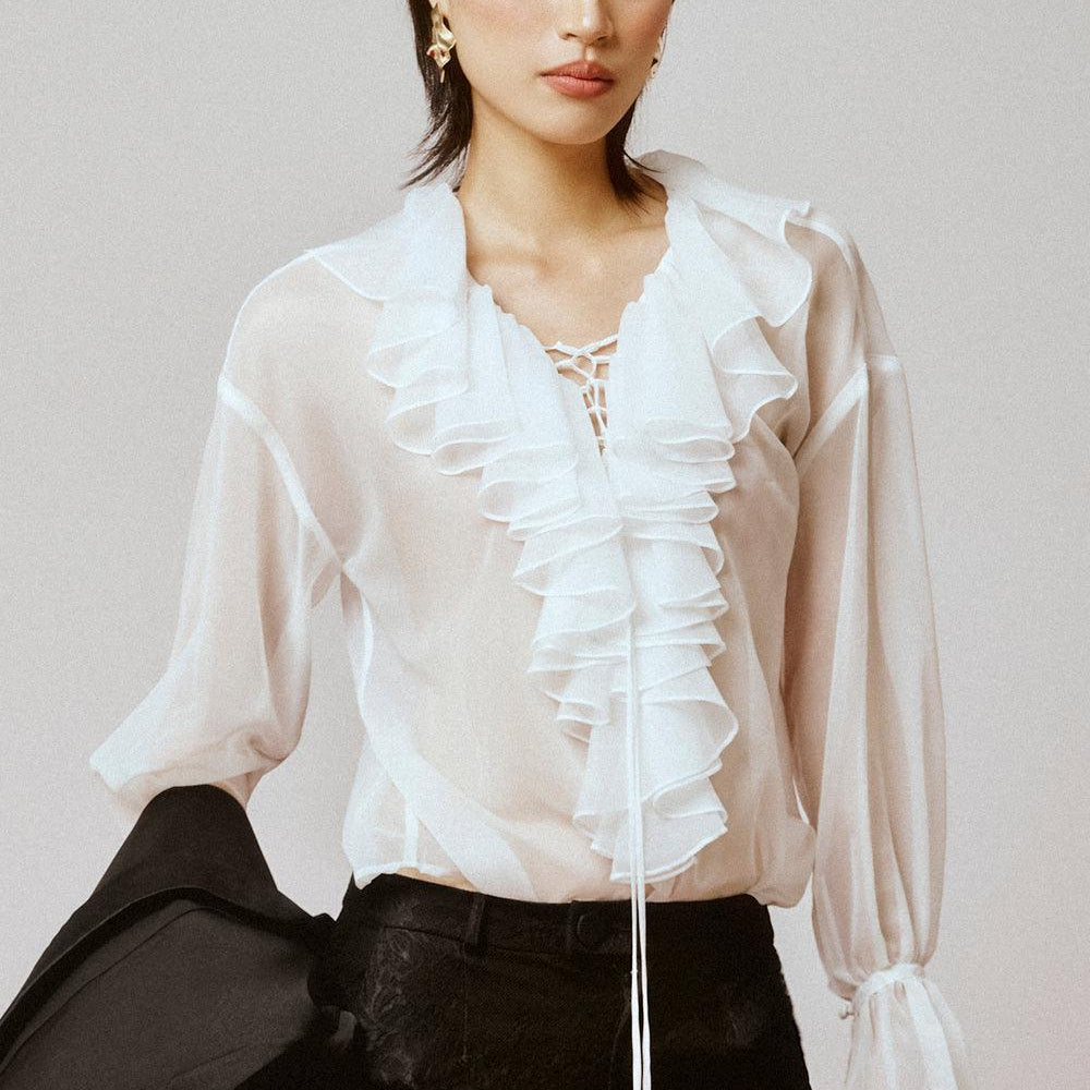 Butterfly Straight Poet Sleeved Cotton Blouse - MEAN BLVD