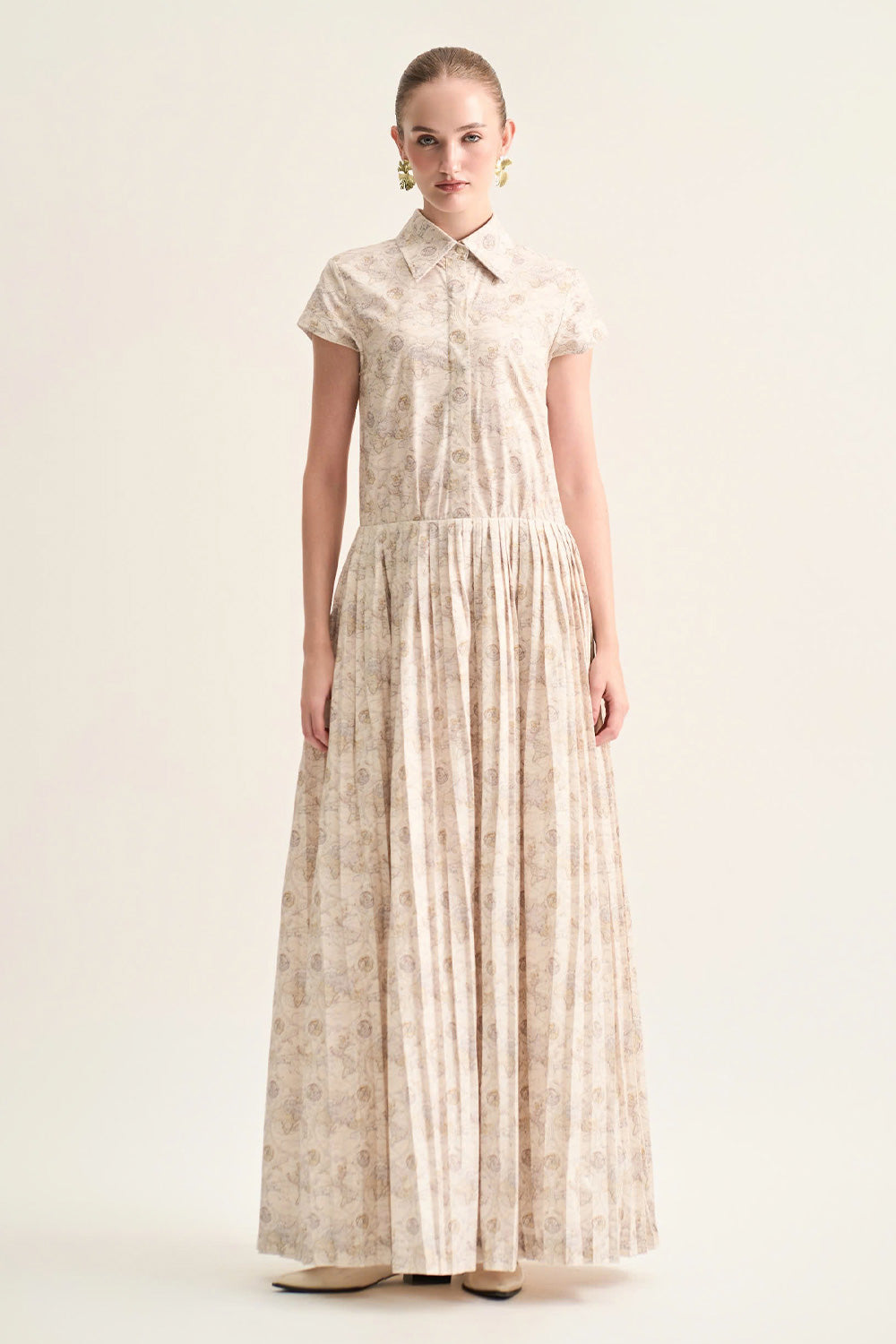 Solea A-line Pleated Cotton Maxi Dress