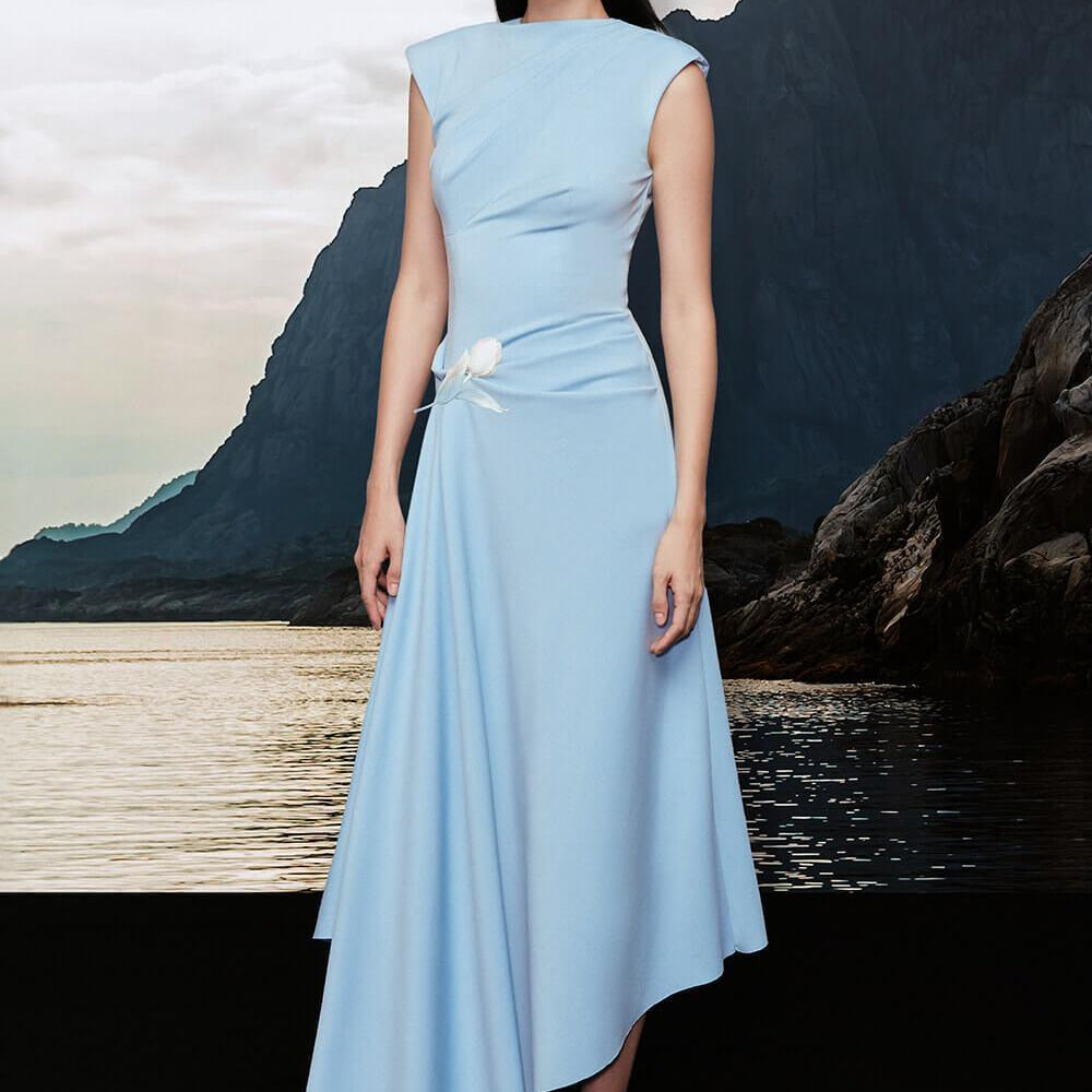 Cabot Asymmetric Twisted Cotton Spandex Midi Dress - MEAN BLVD