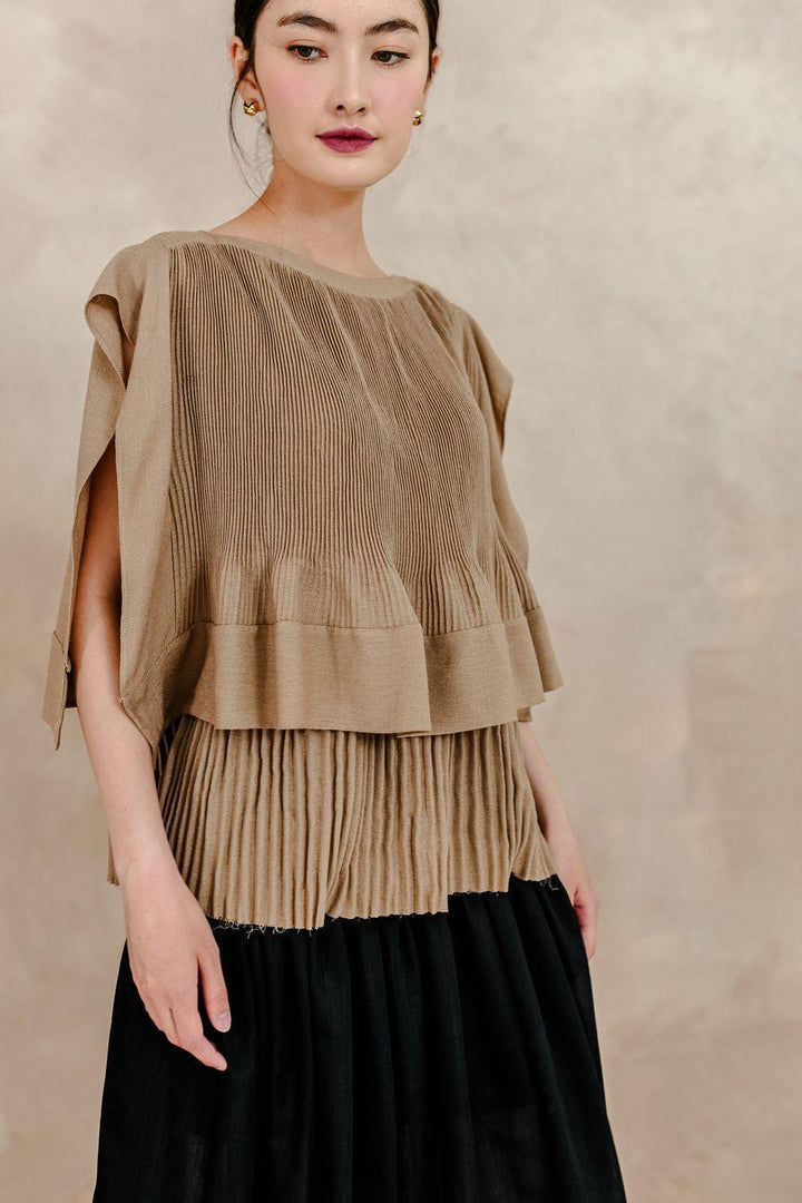 Cadence Pleated Boat Neck Silk Linen Shirt - MEAN BLVD