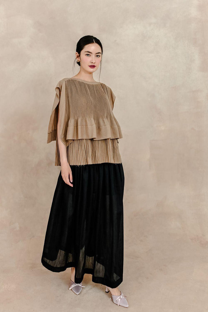 Cadence Pleated Boat Neck Silk Linen Shirt - MEAN BLVD