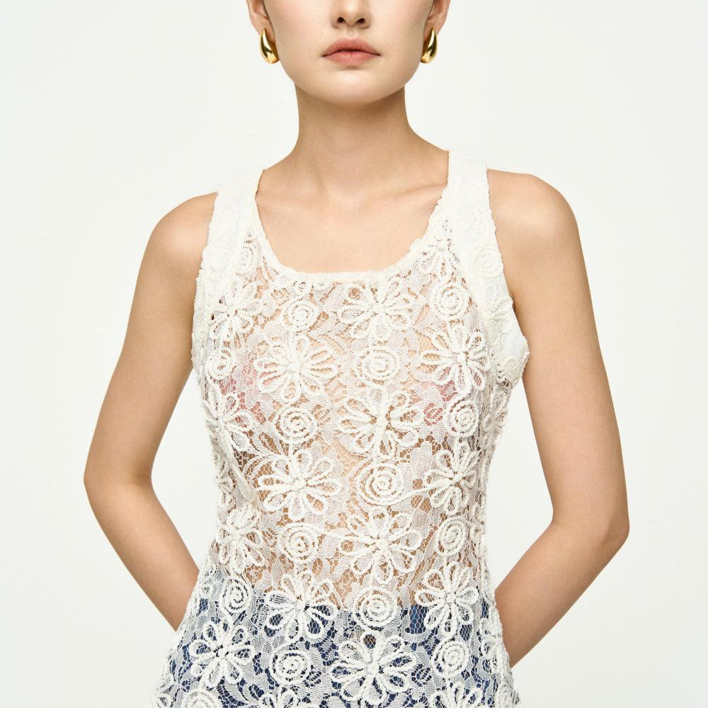 Cady Bodycon Round Neck Lace Top - MEAN BLVD