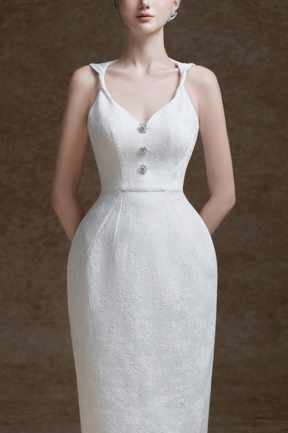 Women's Calantha Pegged Plunge Neck Brocade Midi Dress S/M/L White Mean Blvd White / L