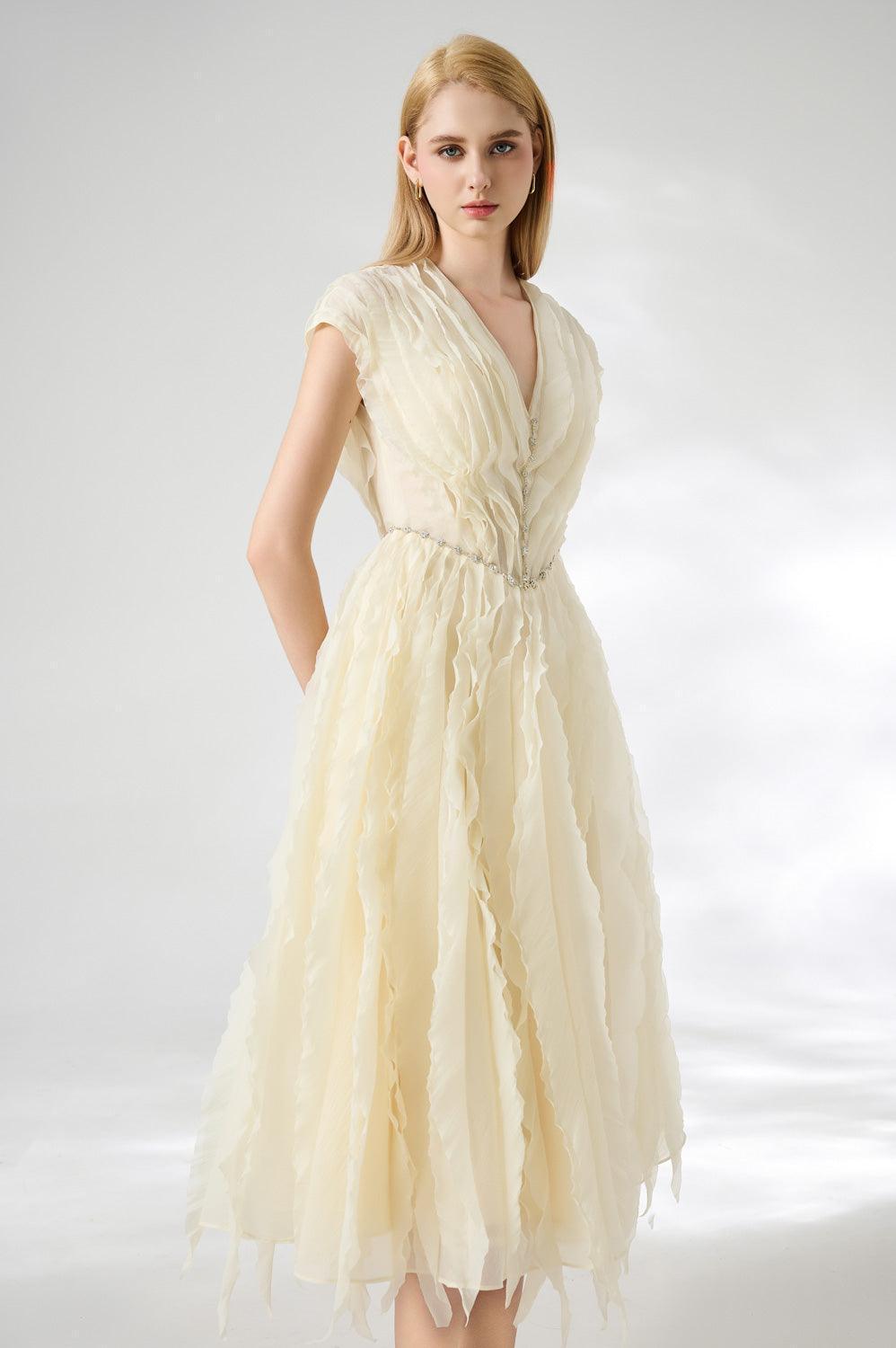 Calhoun Fit and Flare V-Neck Organza Midi Dress - MEAN BLVD