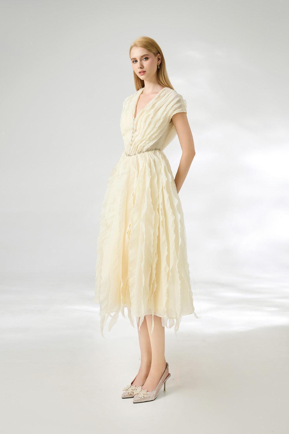 Calhoun Fit and Flare V-Neck Organza Midi Dress - MEAN BLVD