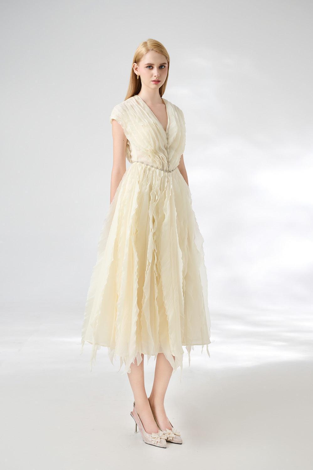 Calhoun Fit and Flare V-Neck Organza Midi Dress - MEAN BLVD