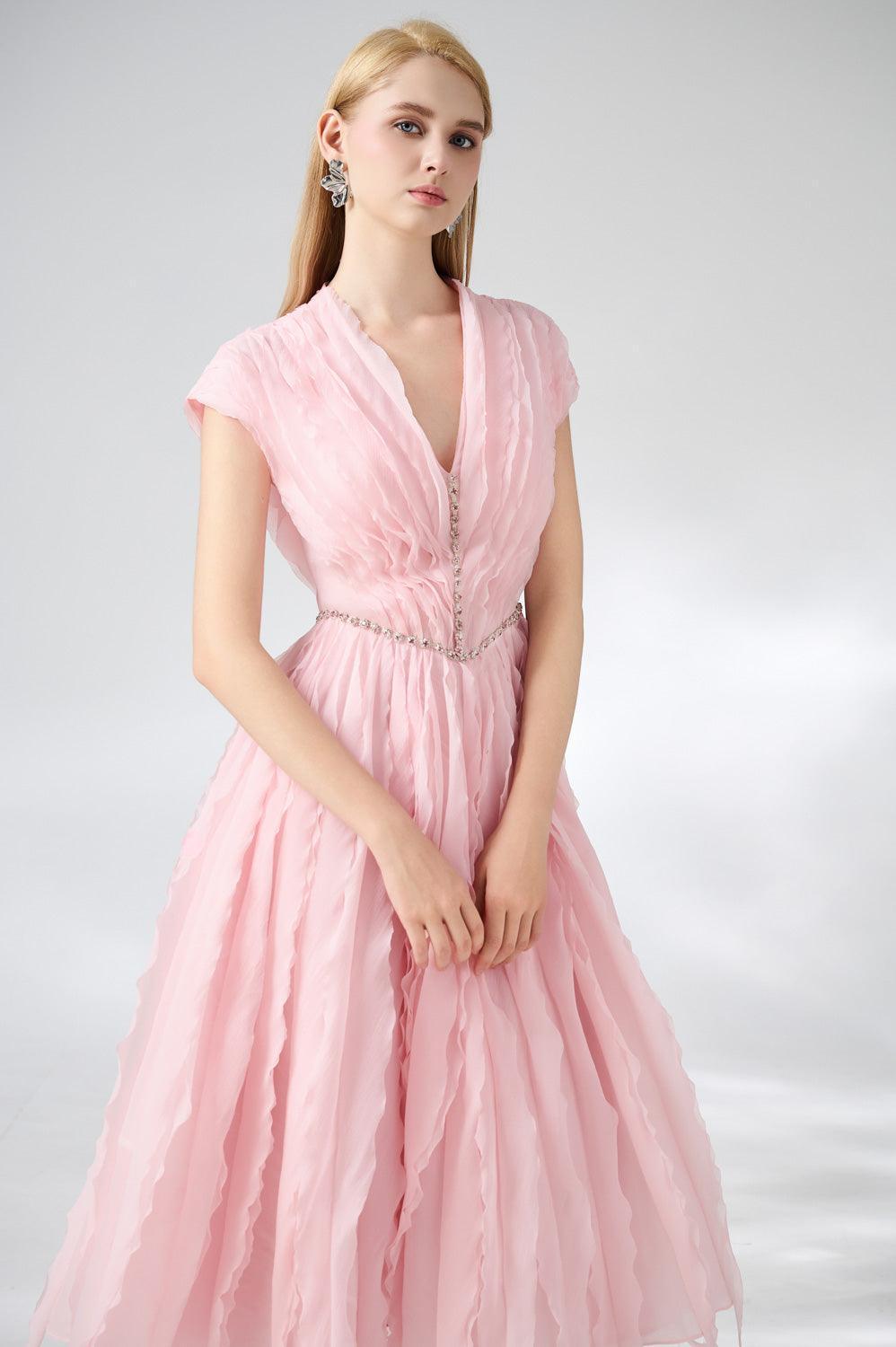 Calhoun Fit and Flare V-Neck Organza Midi Dress - MEAN BLVD