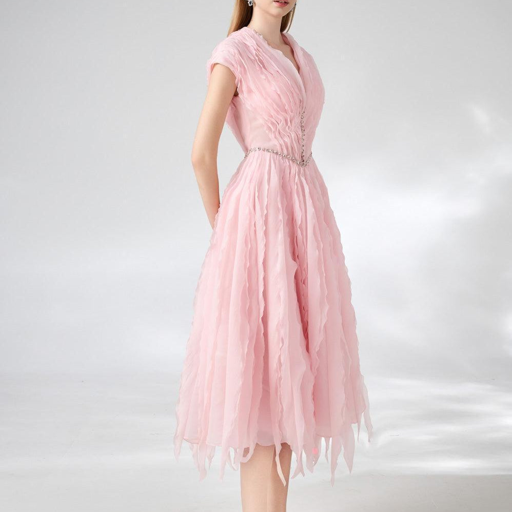 Calhoun Fit and Flare V-Neck Organza Midi Dress - MEAN BLVD